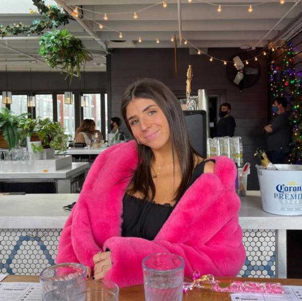 Lindsay Wiener in pink coat.