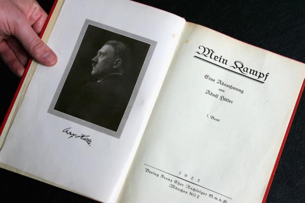 In addition to the statues, Crow has a signed copy of Adolf Hitler's 