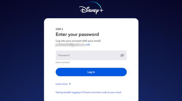 Disney Plus password page