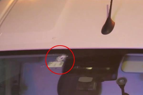 The bullet hole wher<em></em>e a round struck the occupied delivery van at West 36th Street and Seventh Avenue. 